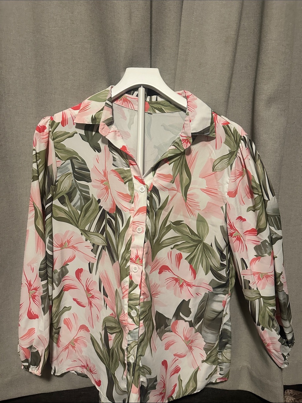 Floral Button-Up Blouse - Pink & Green
